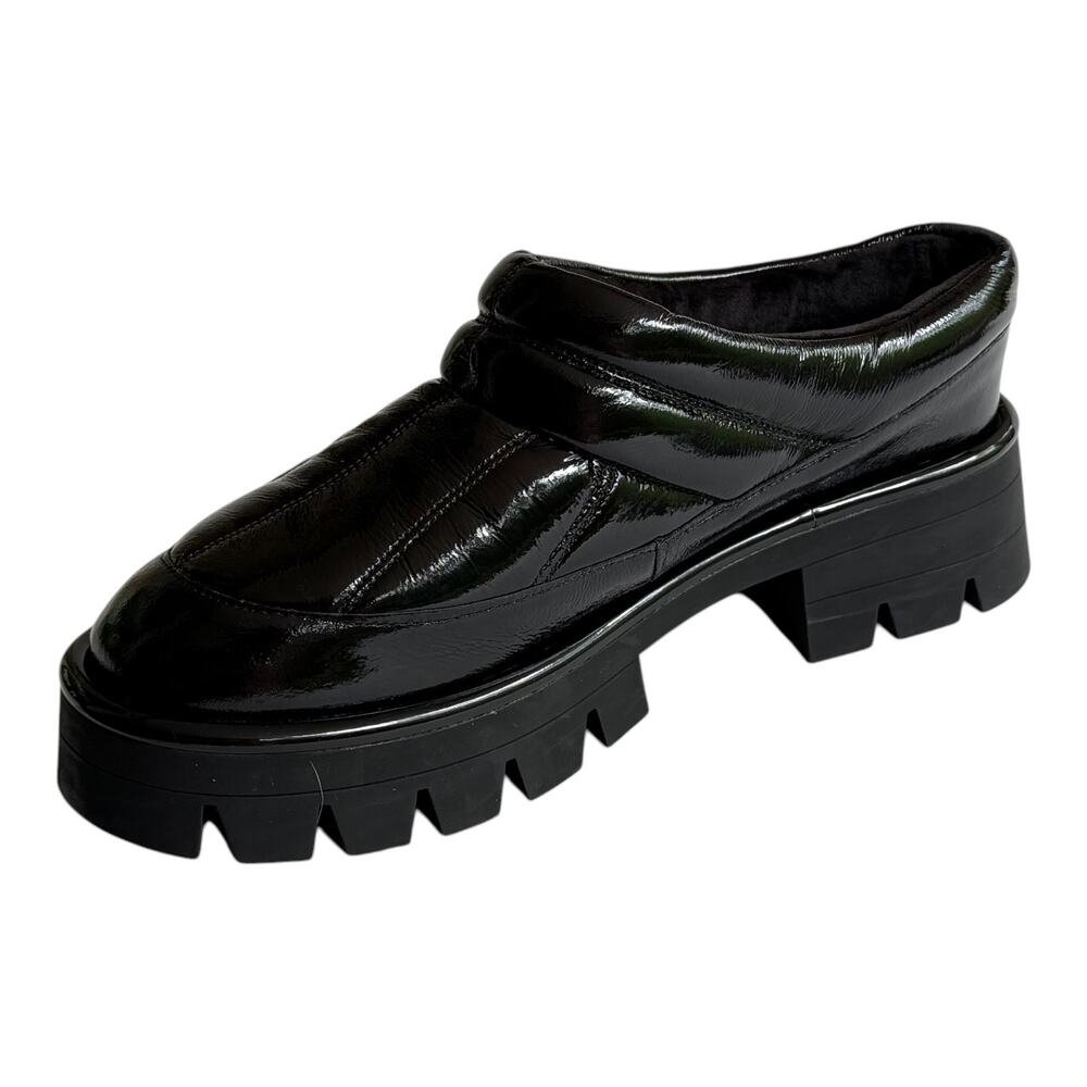 NEW Michael Kors Womens SLIPPER 11 Barton Crackled Patent Leather Chunky Black